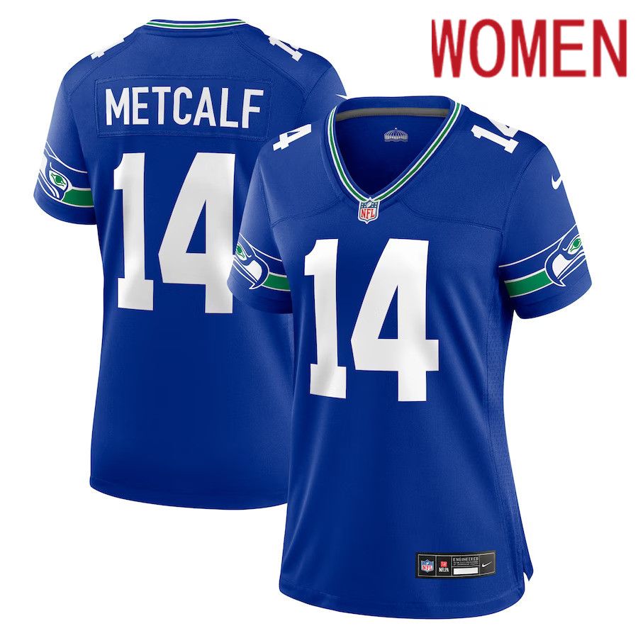Women Seattle Seahawks #14 DK Metcalf Nike Royal Throwback Player Game NFL Jersey